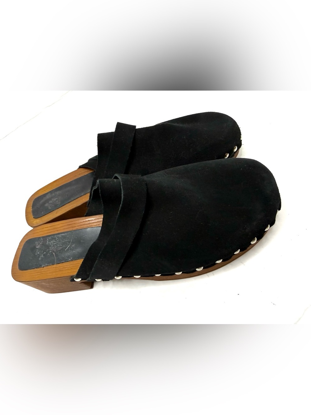 ASOS Black Suede Stud-Trim Clog Mules